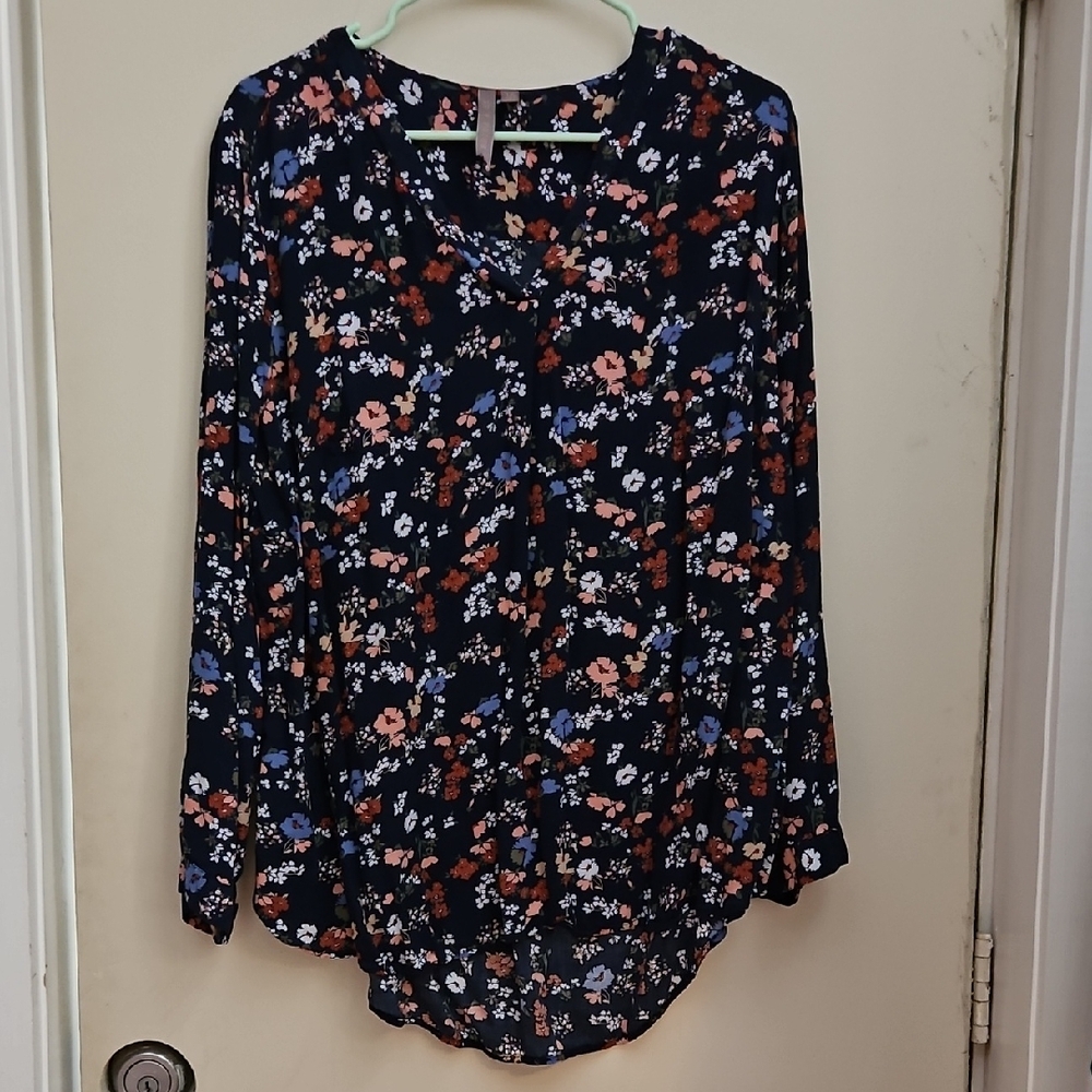 Blue Buttoned Blouse with Mandarin Collar